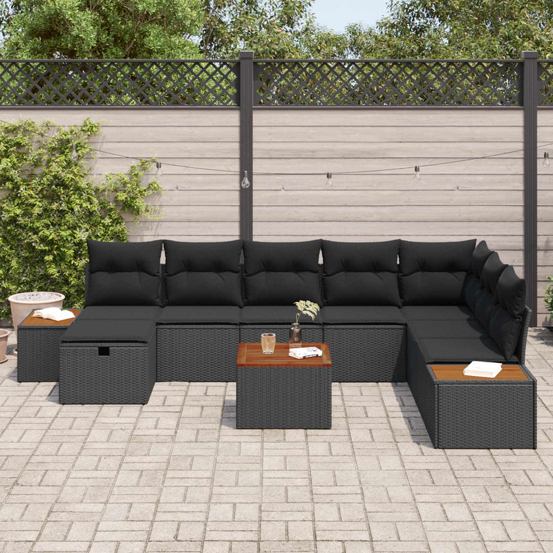Set de canapele pentru grădină 9 buc. Negru poliratan