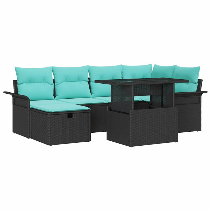 Set de canapele pentru grădină 7 buc. Negru poliratan