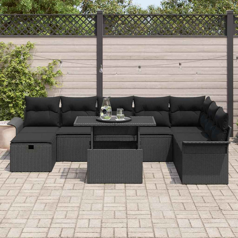 Set de canapele pentru grădină 9 buc. Negru poliratan