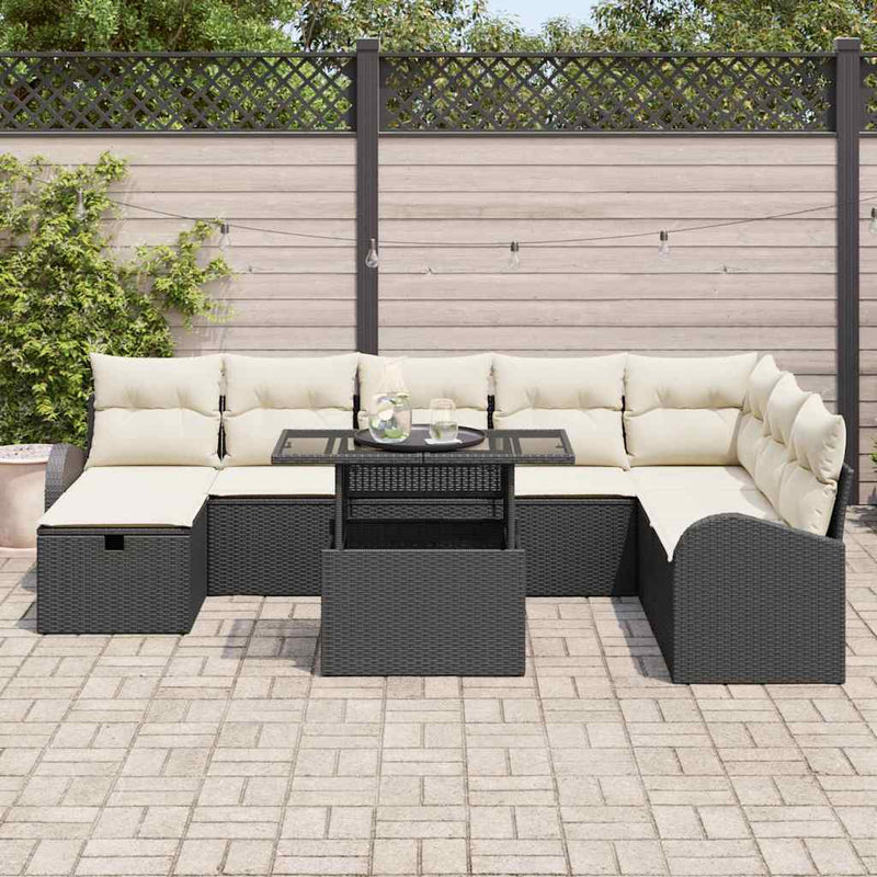 Set de canapele pentru grădină 9 buc. Negru poliratan