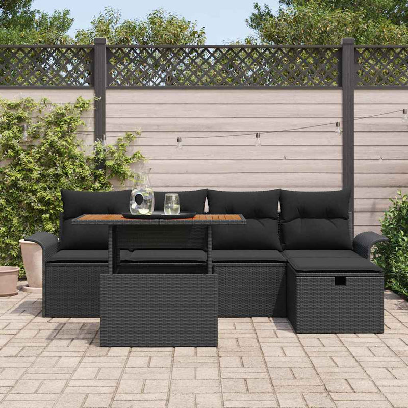 Set de canapele pentru grădină 6 buc. Negru poliratan