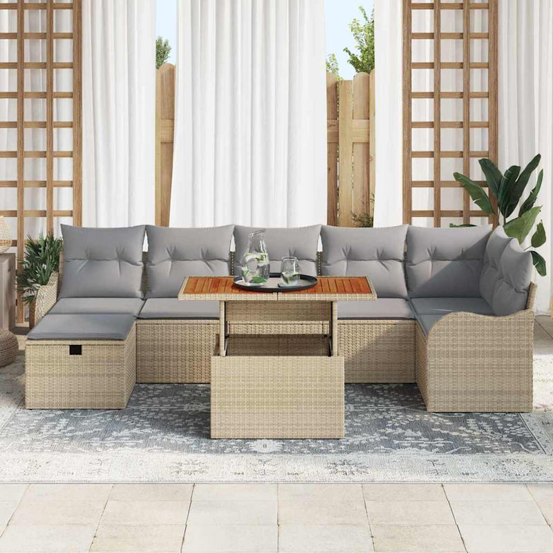 Set de canapele pentru grădină 8 buc. Bej Rattan poli
