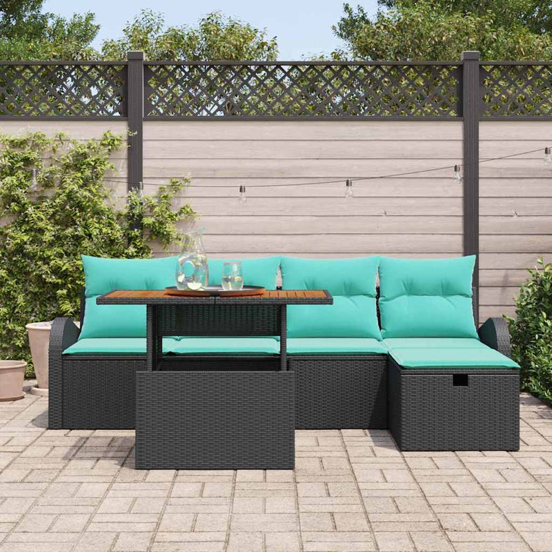 Set de canapele pentru grădină 6 buc. Negru poliratan