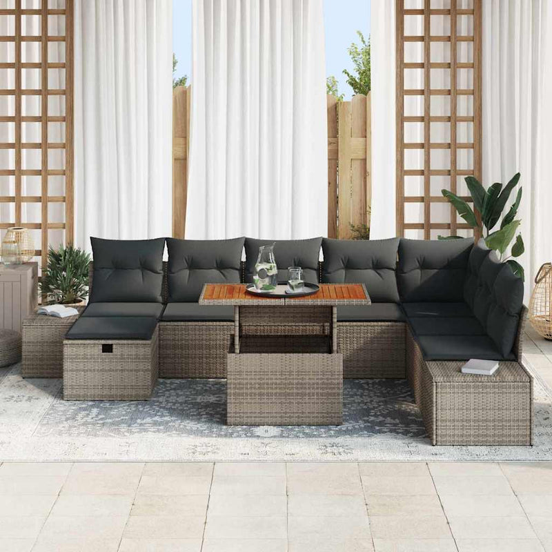 Set de canapele pentru grădină 9 buc. Gri Rattan poli