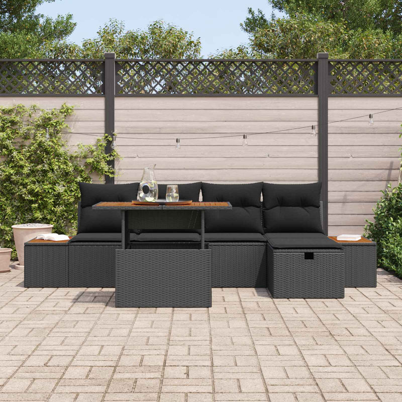 Set de canapele pentru grădină 6 buc. Negru poliratan
