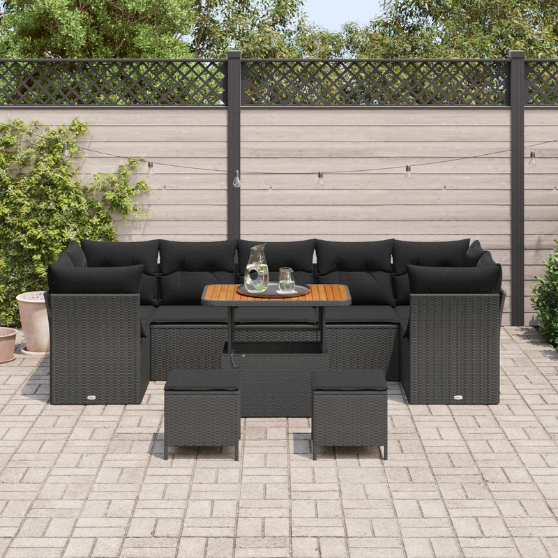 Set de canapele pentru grădină 10 pcs Negru poliratan
