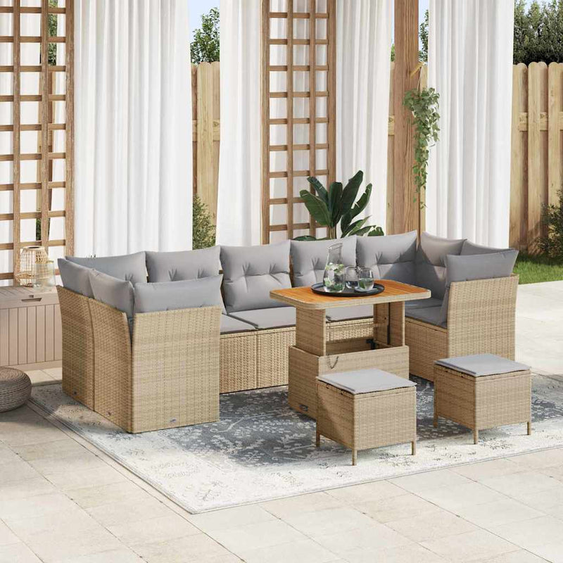Set de canapele pentru grădină 10 pcs Bej poliratan