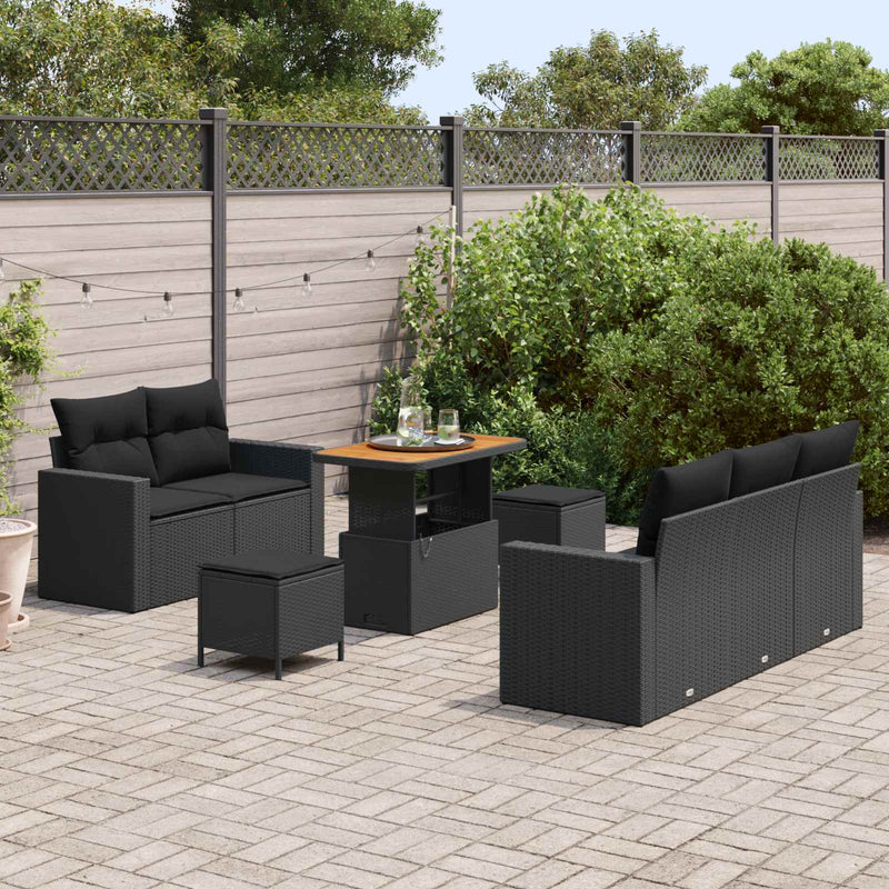 Set de canapele pentru grădină cu pernă 8 pcs Negru poliratan