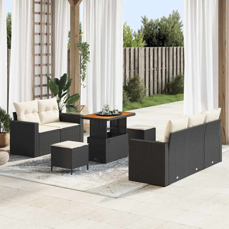 Set de canapele pentru grădină cu pernă 8 pcs Negru poliratan