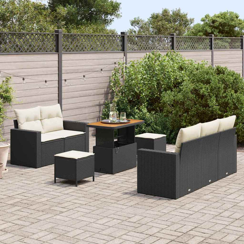 Set de canapele pentru grădină cu pernă 8 pcs Negru poliratan