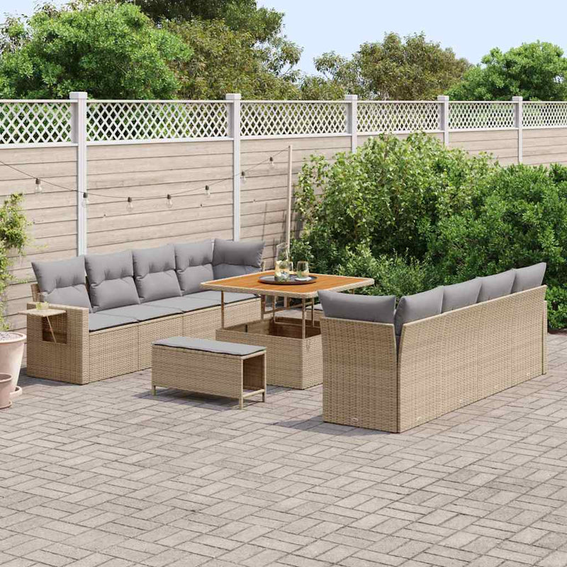 Set de canapele pentru grădină 11 buc. Bej Rattan poli