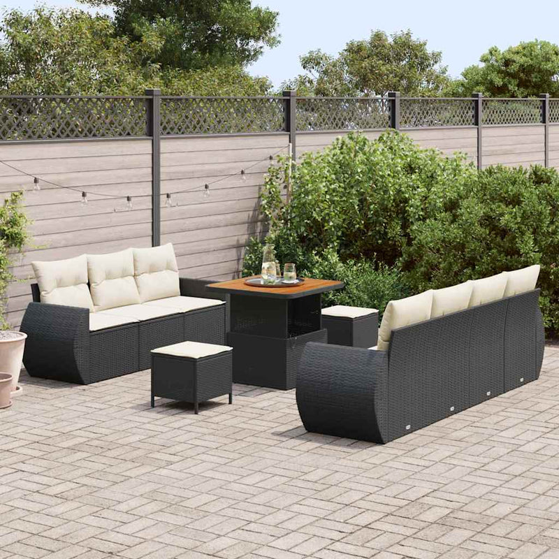 Set de canapele pentru grădină cu pernă 10 pcs Negru poliratan