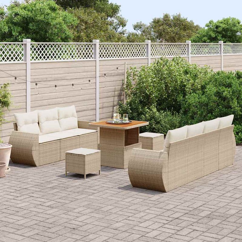 Set de canapele pentru grădină cu pernă 10 pcs Bej poliratan