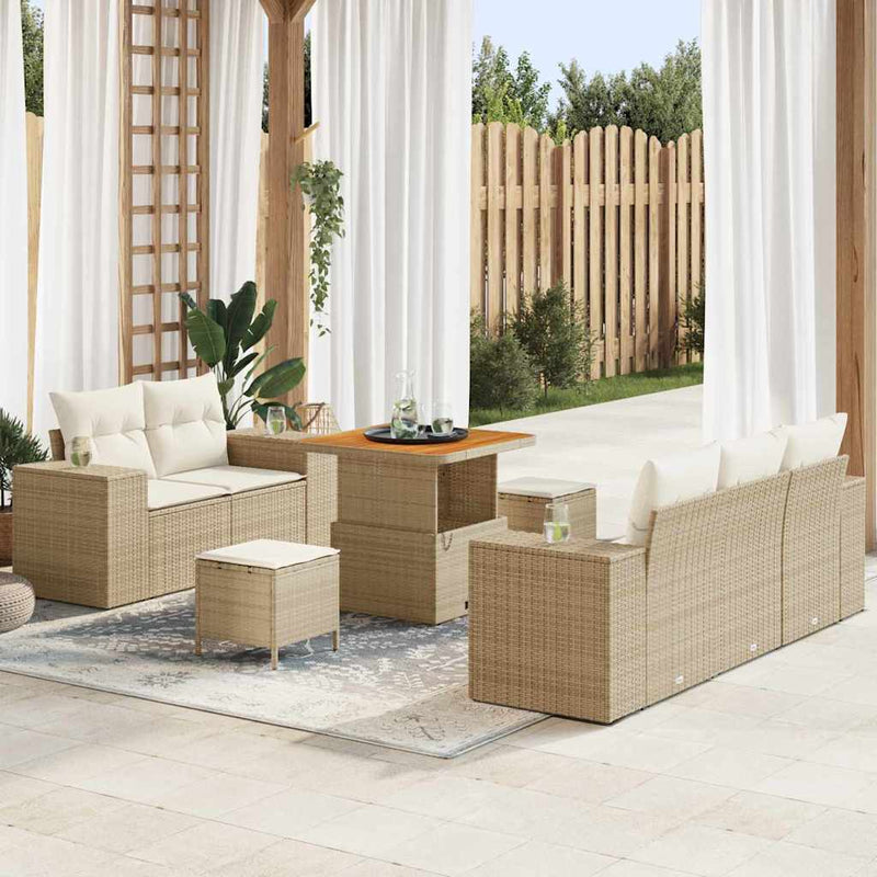 Set de canapele pentru grădină 8 pcs Bej poliratan