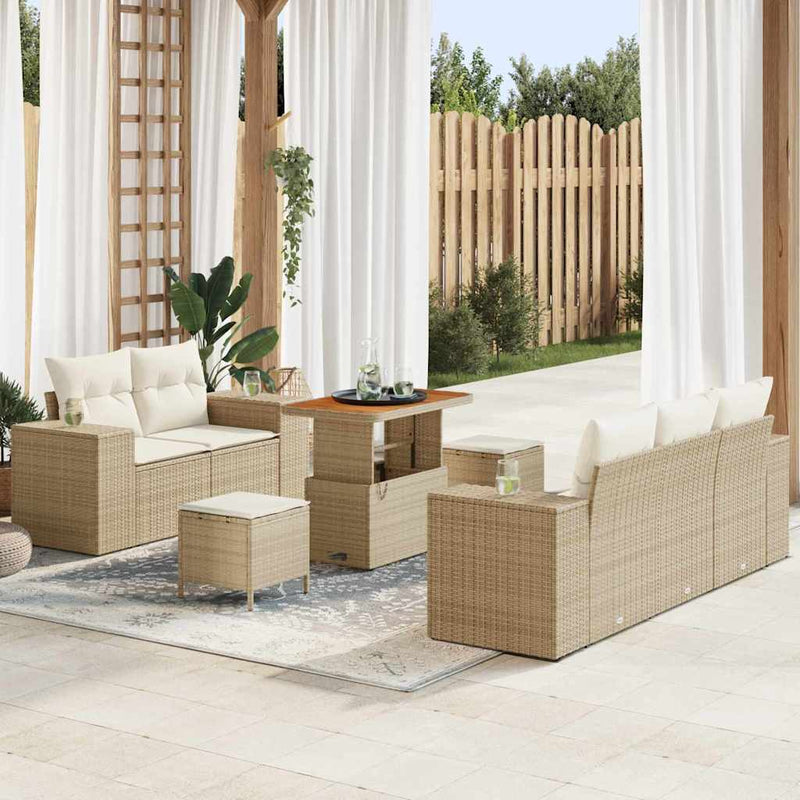 Set de canapele pentru grădină 8 pcs Bej poliratan