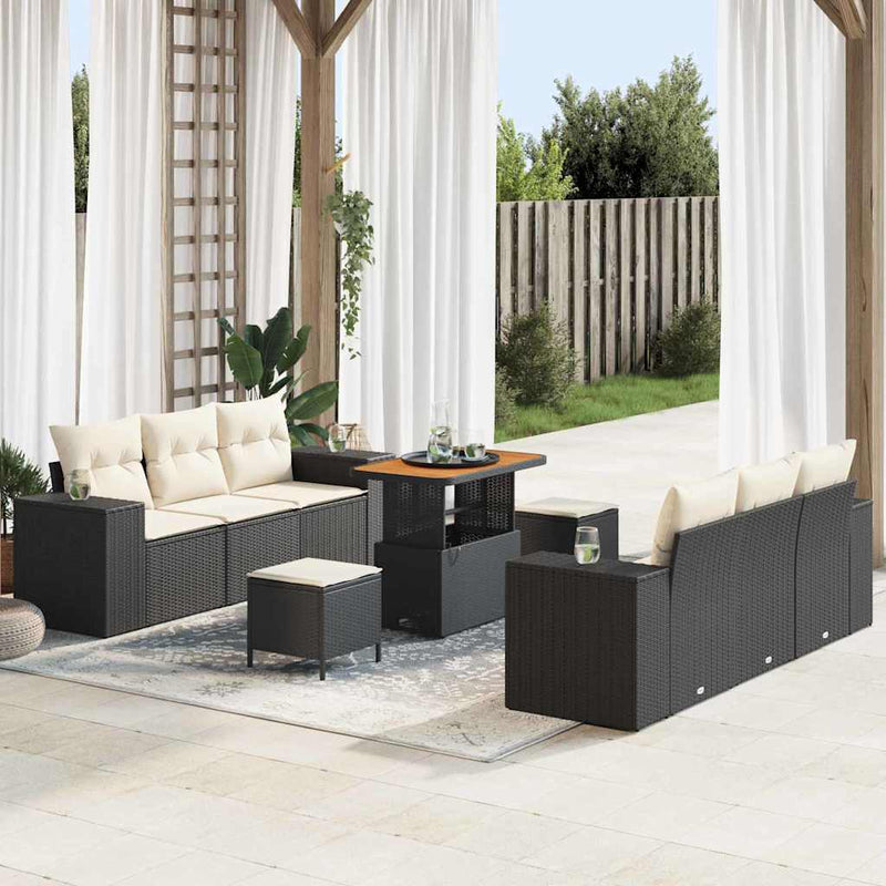Set de canapele pentru grădină 9 buc. Negru Rattan poli