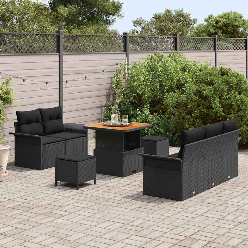 Set de canapele pentru grădină 8 buc. Negru poliratan
