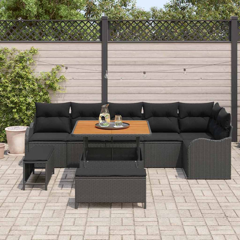 Set de canapele pentru grădină 9 buc. Negru poliratan