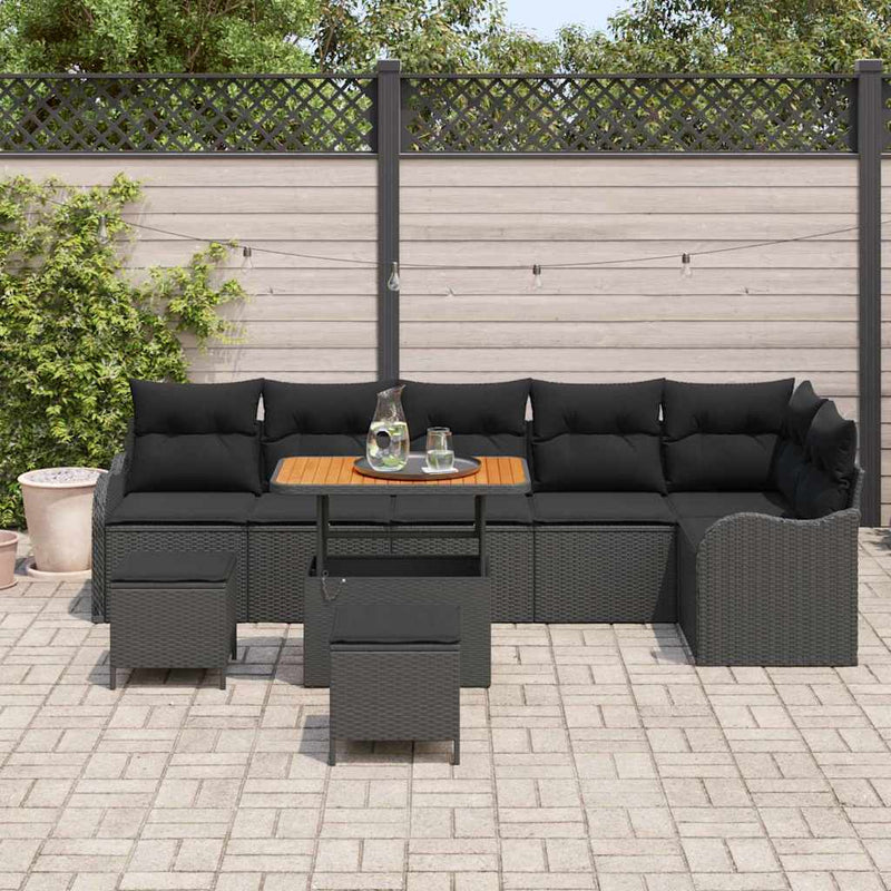 Set de canapele pentru grădină 9 buc. Negru poliratan
