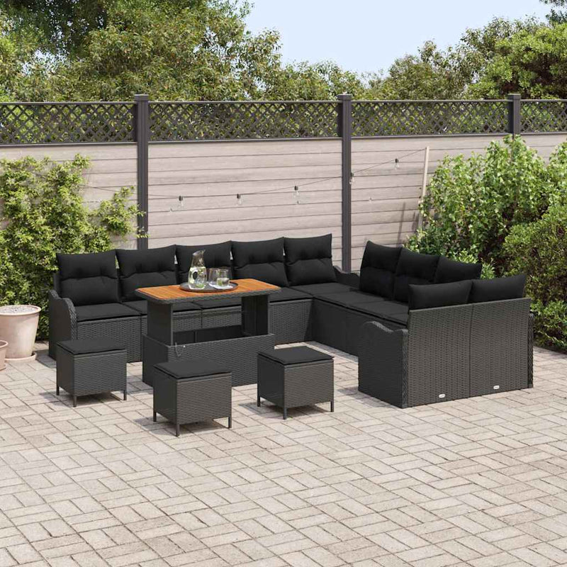Set de canapele pentru grădină 14 buc. Negru poliratan