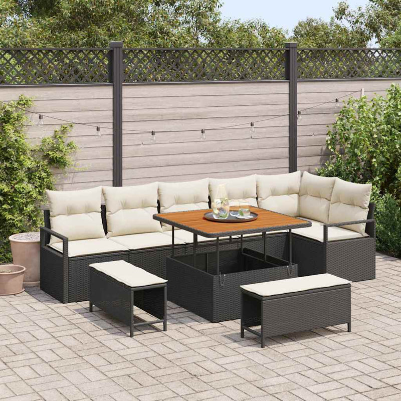 Set de canapele pentru grădină 9 buc. Negru Rattan poli
