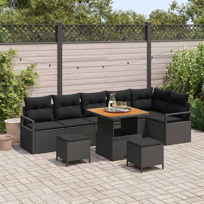 Set de canapele pentru grădină 9 buc. Negru Rattan poli
