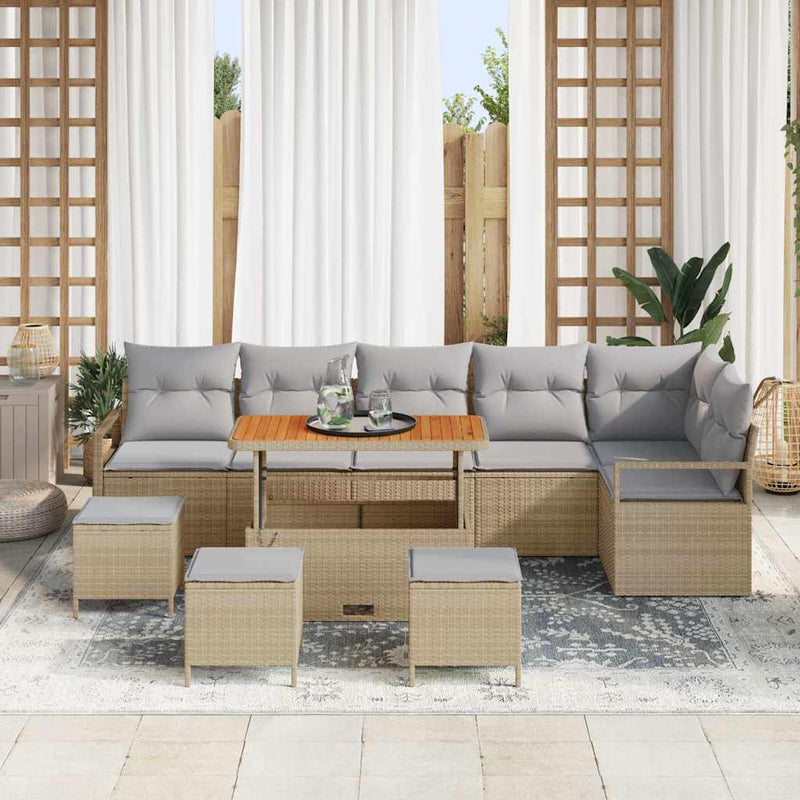 Set de canapele pentru grădină 10 buc. Bej Rattan poli