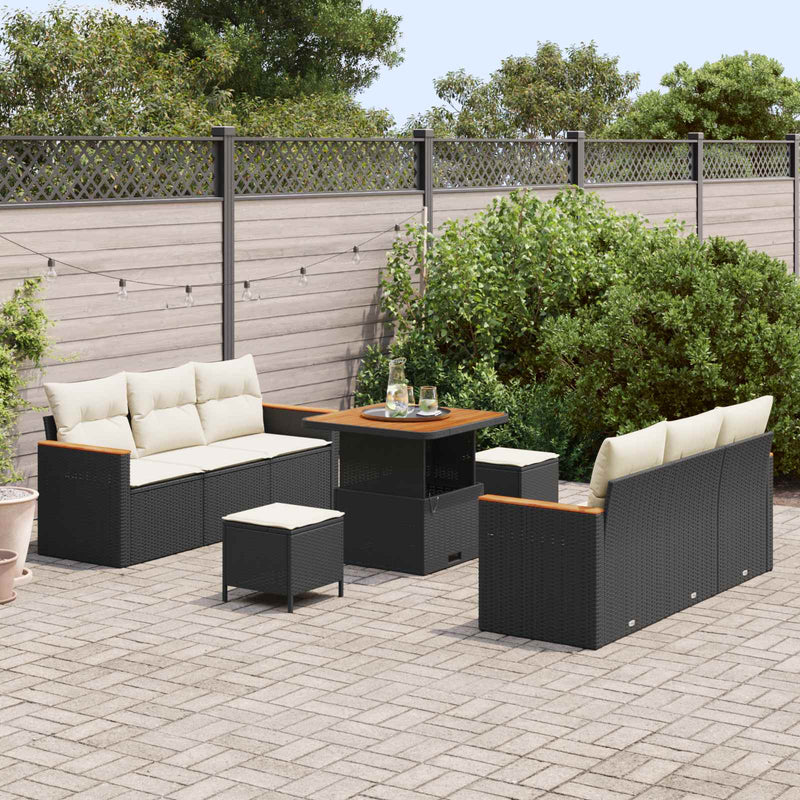 Set de canapele pentru grădină 9 pcs Negru poliratan