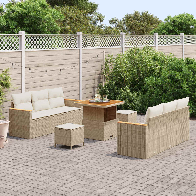 Set de canapele pentru grădină 9 pcs Bej poliratan