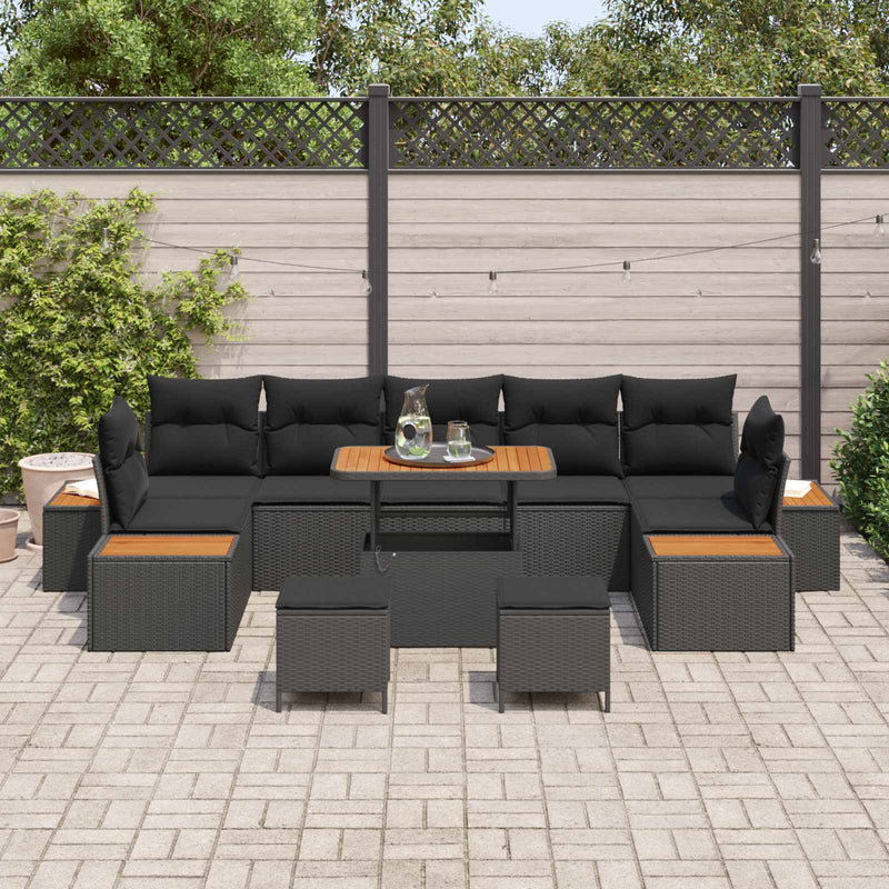 Set de canapele pentru grădină 10 buc. 9-Număr de locuri Negru