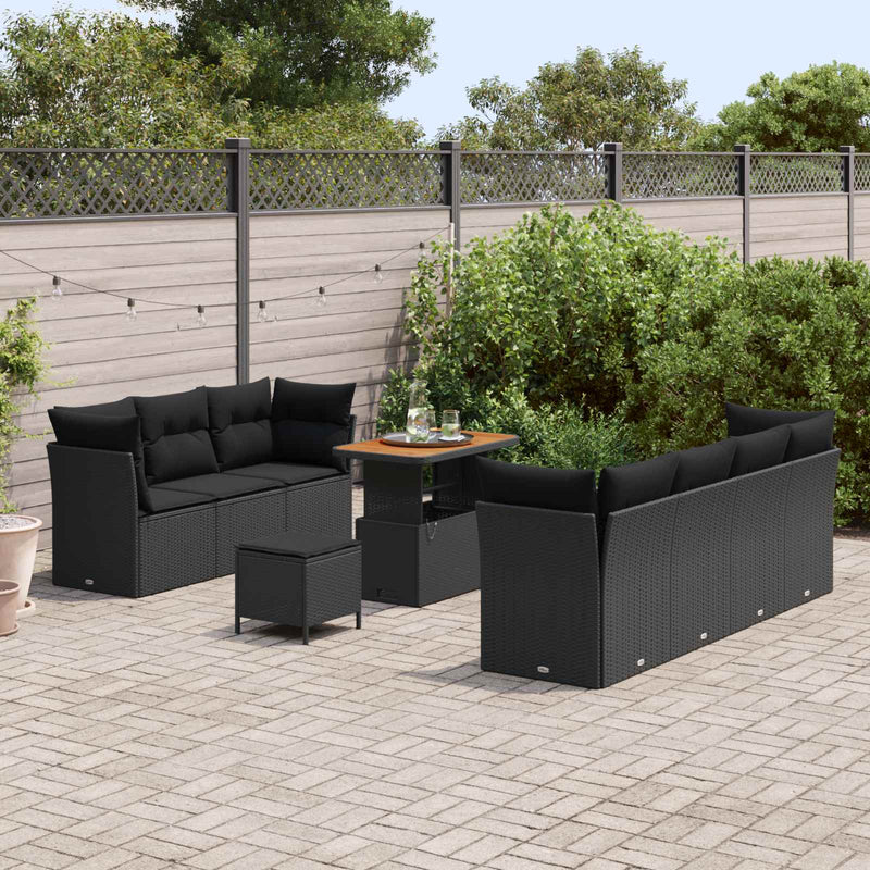 Set de canapele pentru grădină cu pernă Manual 10 pcs Negru