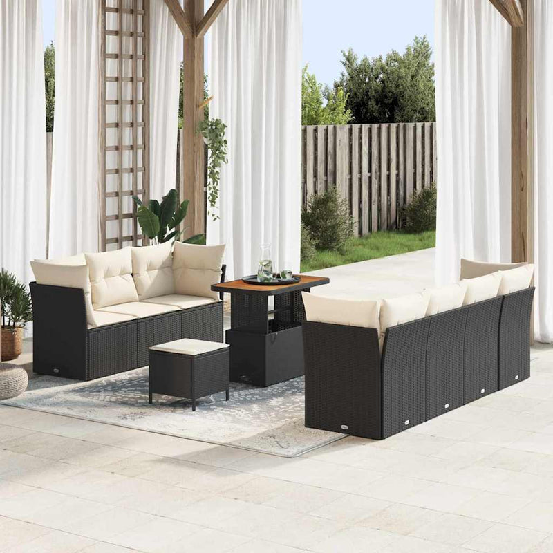 Set de canapele pentru grădină cu pernă 10 pcs negru și crem