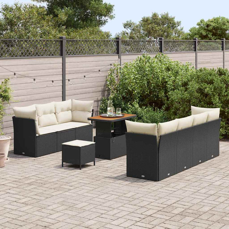 Set de canapele pentru grădină cu pernă 10 pcs negru și crem