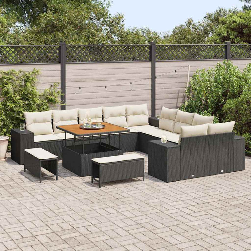 Set de canapele pentru grădină 13 buc. Negru și Crem poliratan