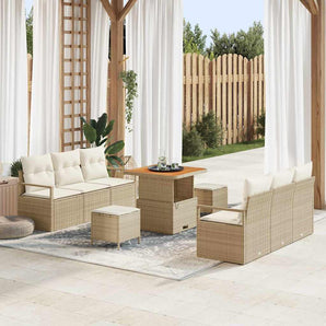 Set de canapele pentru grădină 9 buc. Bej Rattan poli