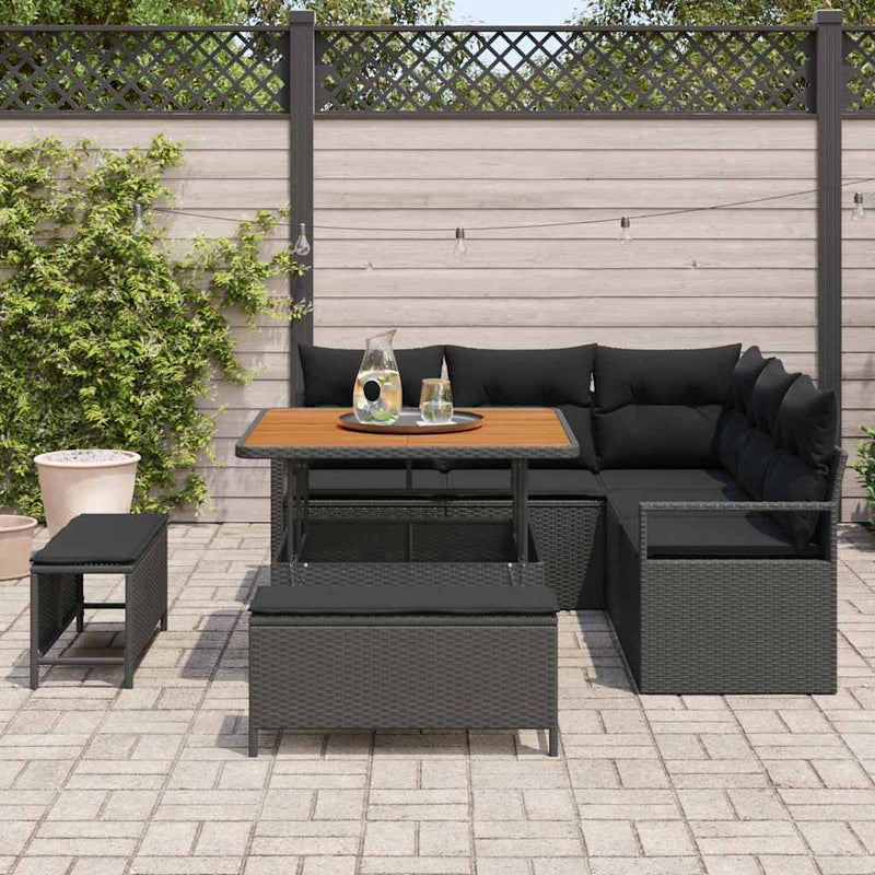 Set de canapele pentru grădină 8 buc. 7-Număr de locuri Negru