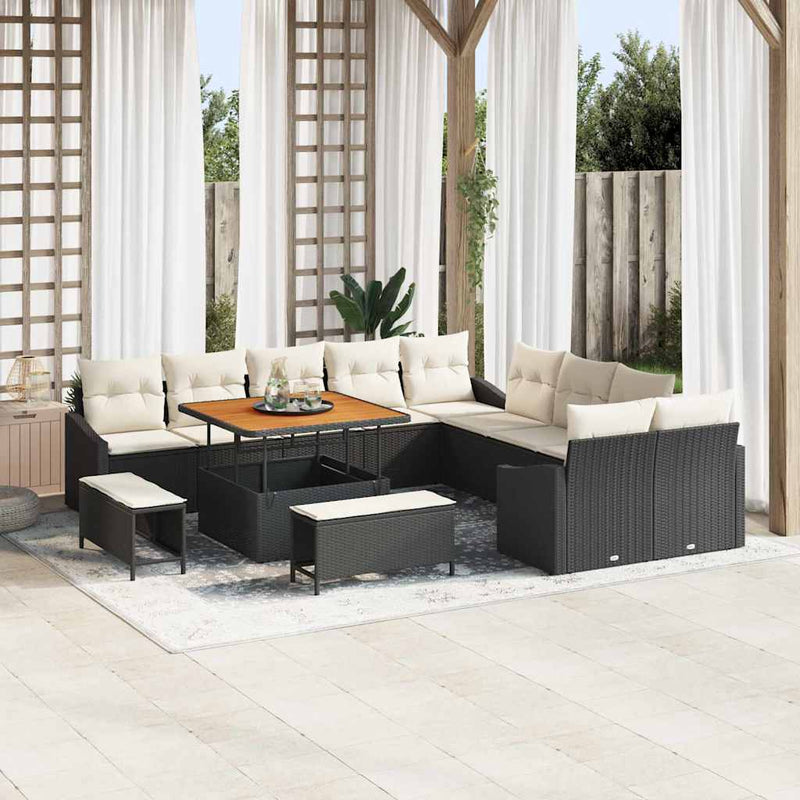 Set de canapele pentru grădină 13 pcs Negru Rattan poli
