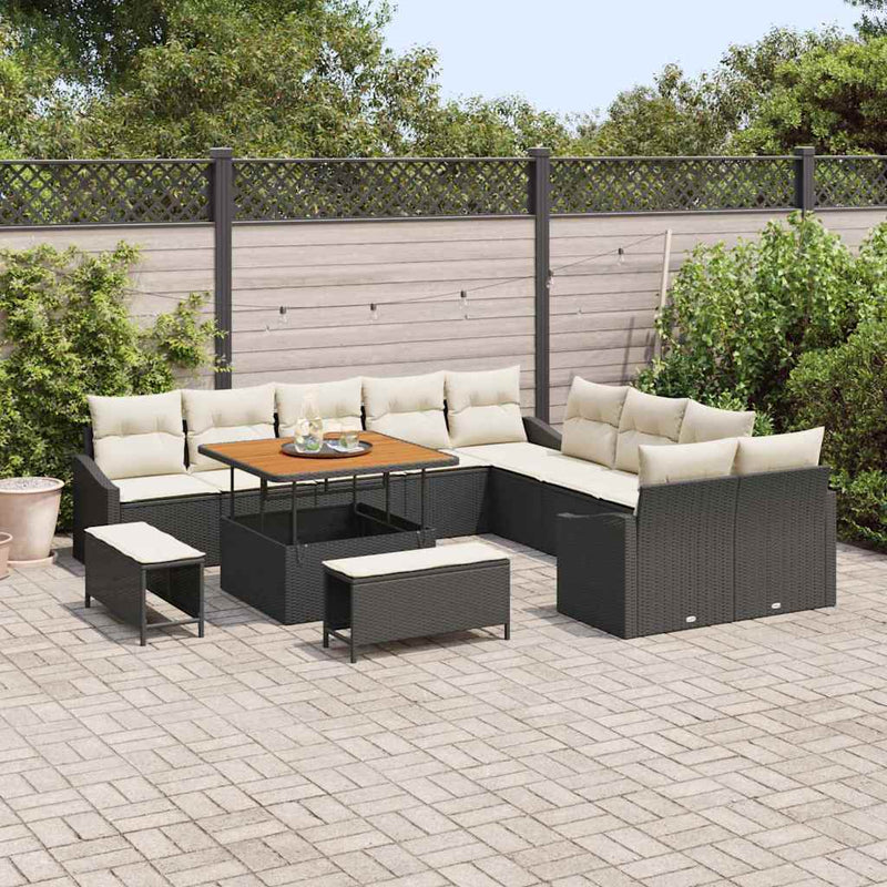 Set de canapele pentru grădină 13 pcs Negru Rattan poli