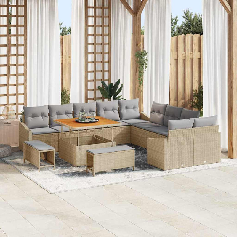 Set de canapele pentru grădină cu pernă 13 pcs Bej Rattan poli