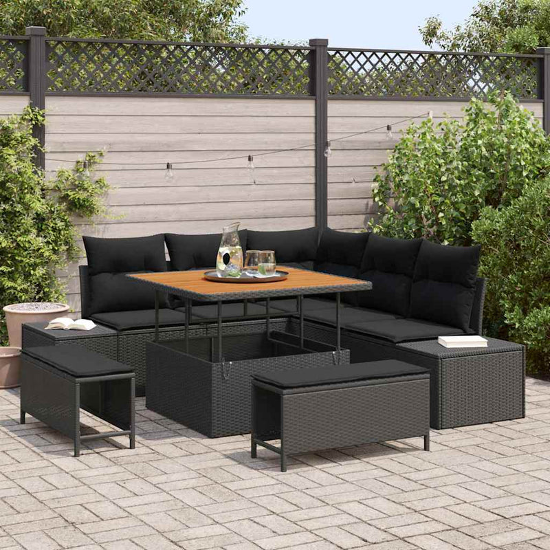 Set de canapele pentru grădină 8 buc. Negru Rattan poli