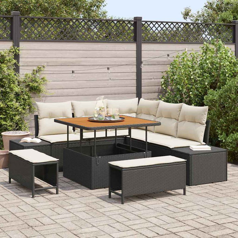Set de canapele pentru grădină 8 buc. Negru Rattan poli
