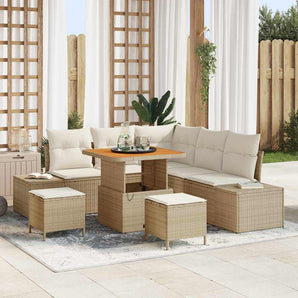 Set de canapele pentru grădină 8 buc. Bej Rattan poli