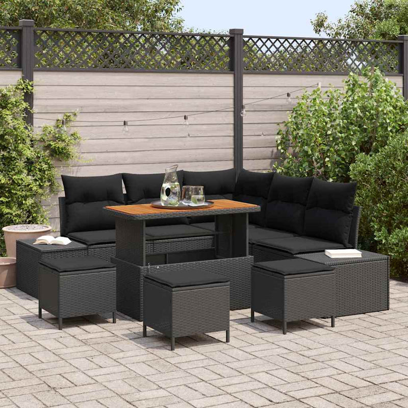 Set de canapele pentru grădină 9 buc. Negru Rattan poli