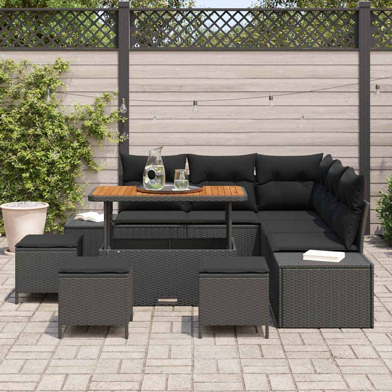 Set de canapele pentru grădină 9 buc. Negru Rattan poli