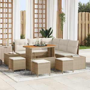 Set de canapele pentru grădină 9 buc. Bej Rattan poli