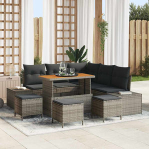 Set de canapele pentru grădină 9 buc. Gri Rattan poli
