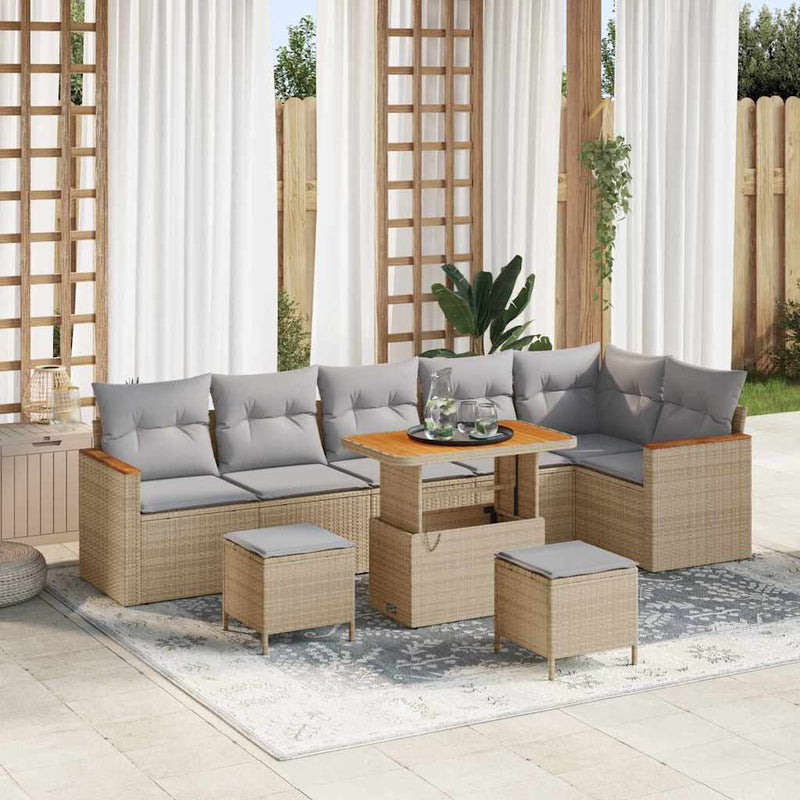 Set de canapele pentru grădină cu pernă Manual Bej Rattan poli