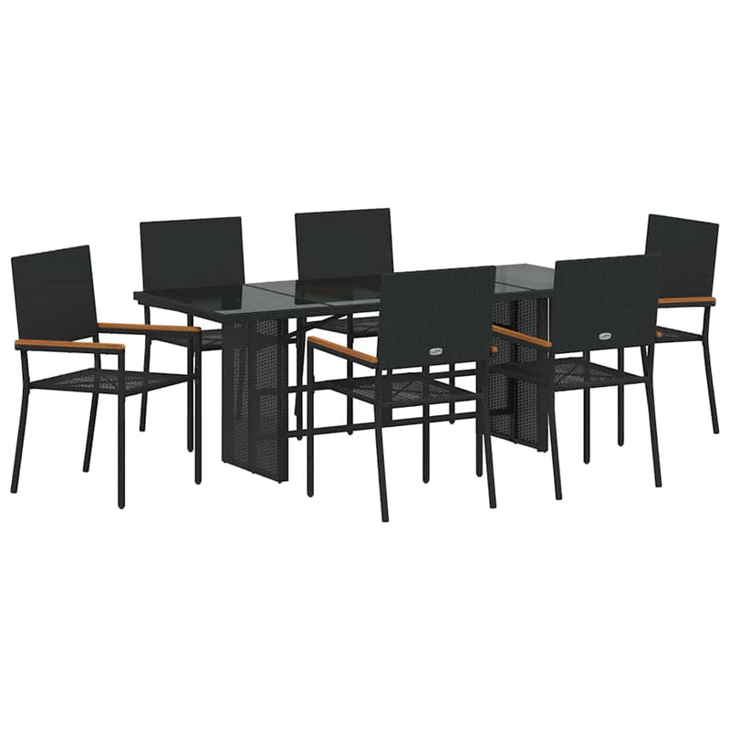 Set de masă pentru grădină 7 buc. Negru poliratan