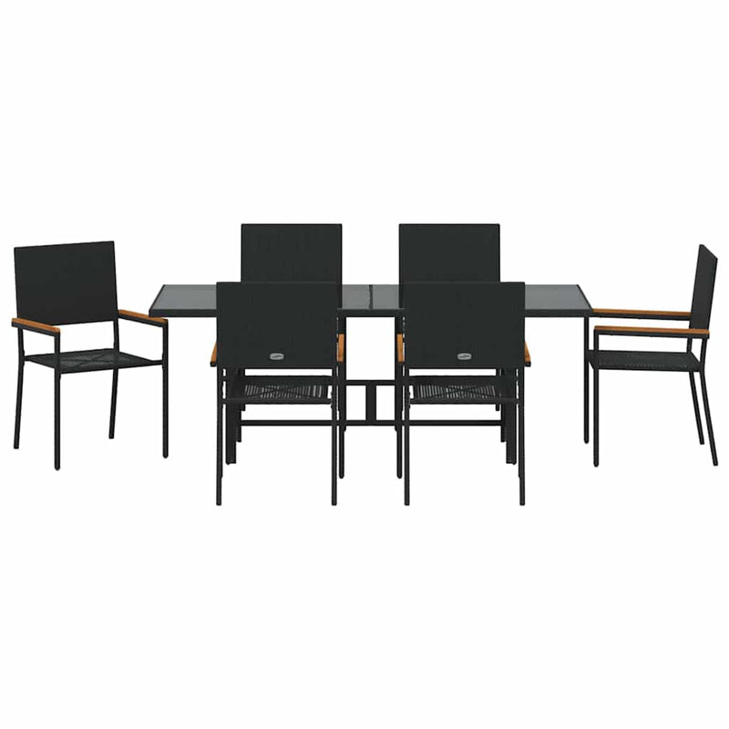 Set de masă pentru grădină 7 buc. Negru poliratan