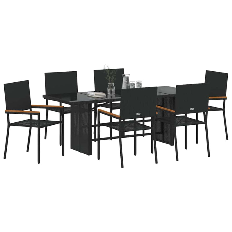 Set de masă pentru grădină 7 buc. Negru poliratan